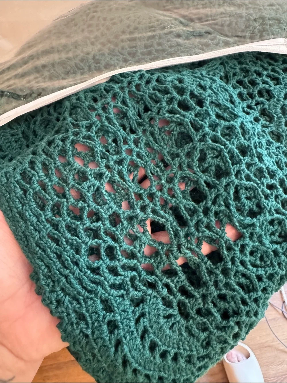NIP 1990’s Hand Crochet Lace Tablecloth - Green